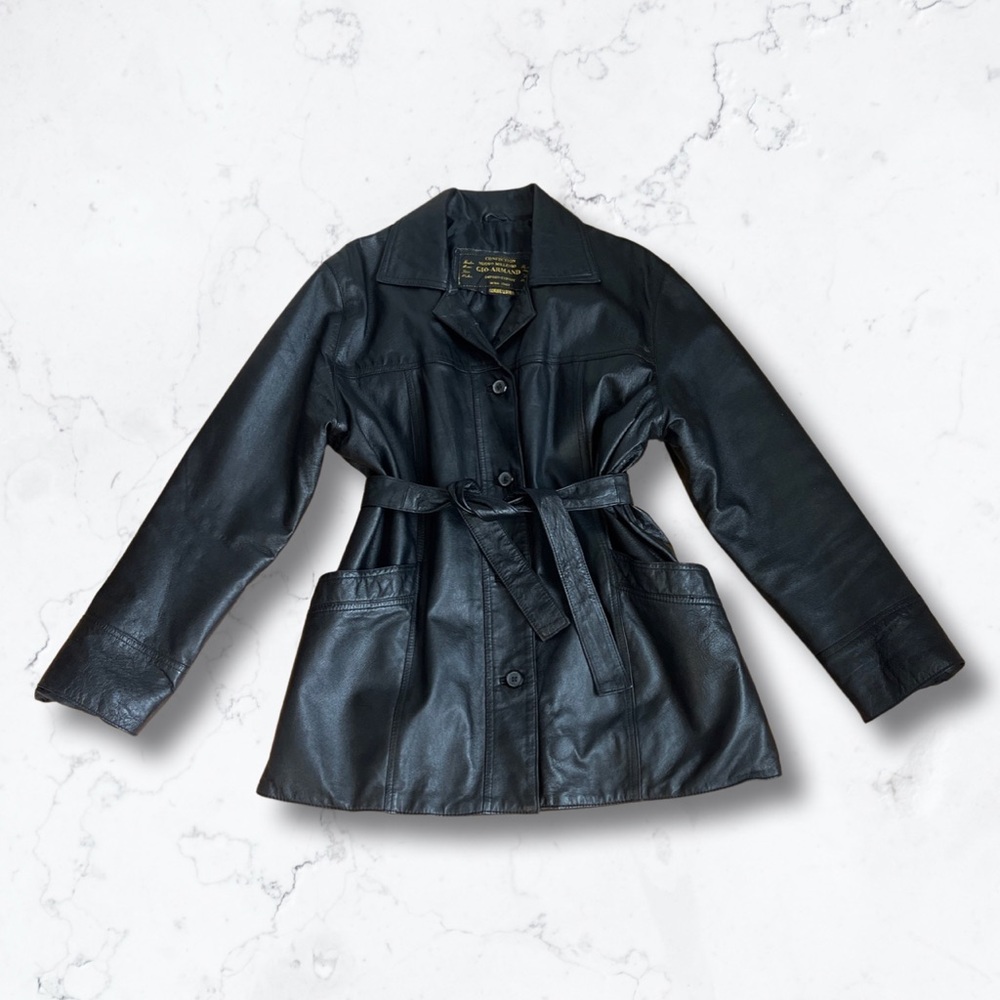 Mint condition Gio-Armand genuine leather jacket with leather belt and pockets.